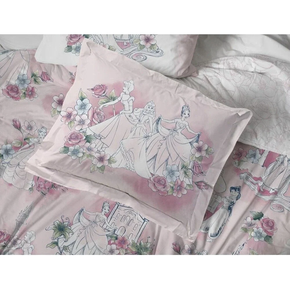 Kids' Pink Princess Comforter Set with Castle & Floral Motifs
